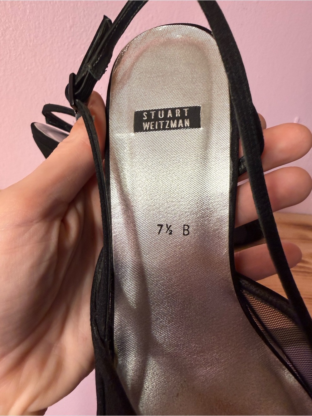 Stuart Weitzman Black Mesh Pointed Slingback Heels size 7.5 - Picture 7 of 11